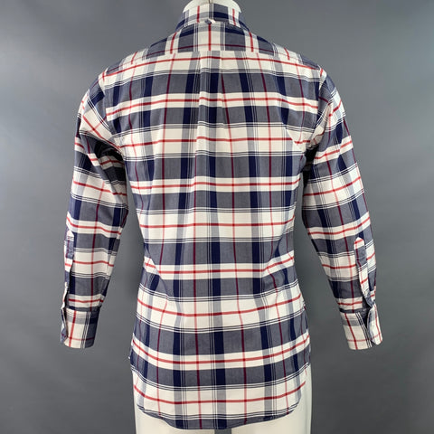 BLACK FLEECE Size S White Navy Red Plaid Cotton One Pocket Long Sleeve Shirt