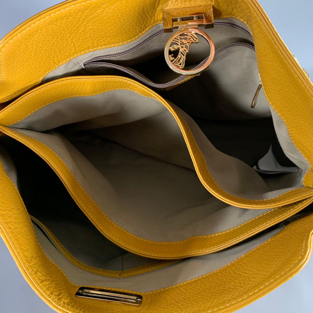 VERSACE COLLECTION Mustard Yellow Pebble Grain Leather Shoulder Bag