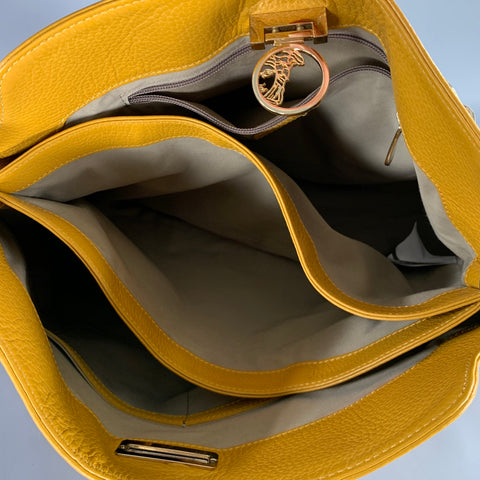 VERSACE COLLECTION Mustard Yellow Pebble Grain Leather Shoulder Bag