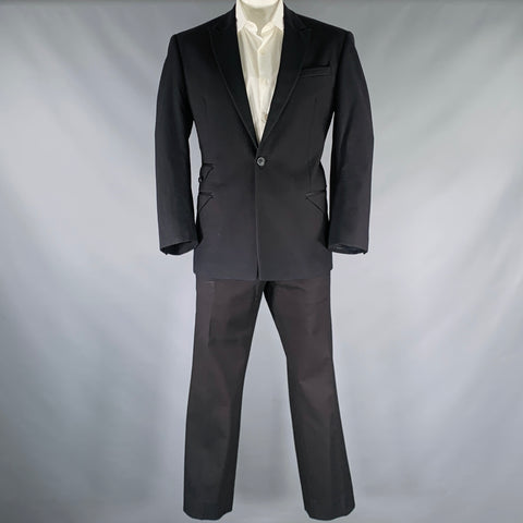 JUST CAVALLI Size 46 Black Cotton Blend Single Breasted Tuxedo