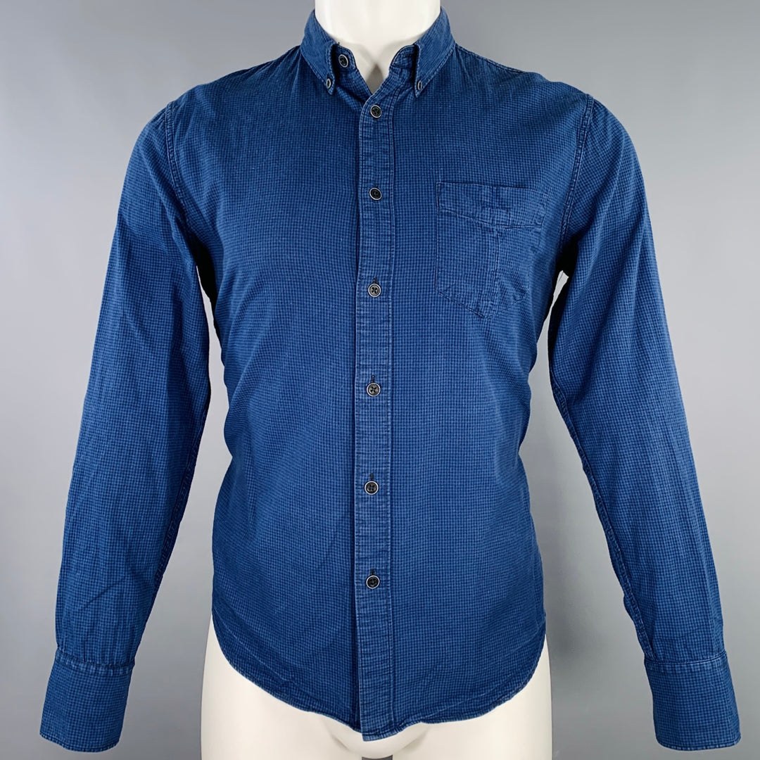 RAG & BONE Size M Blue Black Checkered Cotton One Pocket Long Sleeve Shirt