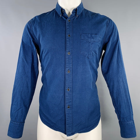 RAG & BONE Size M Blue Black Checkered Cotton One Pocket Long Sleeve Shirt