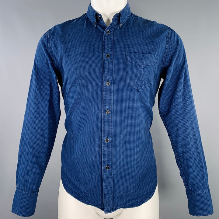 RAG & BONE Size M Blue Black Checkered Cotton One Pocket Long Sleeve Shirt