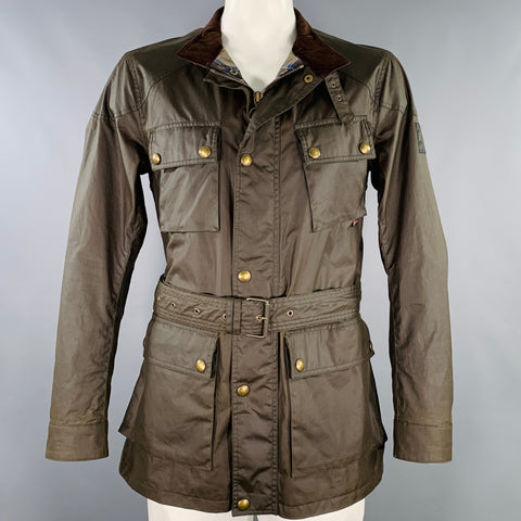 BELSTAFF Size 42 Trialmaster Dark Green Cotton Belted Jacket