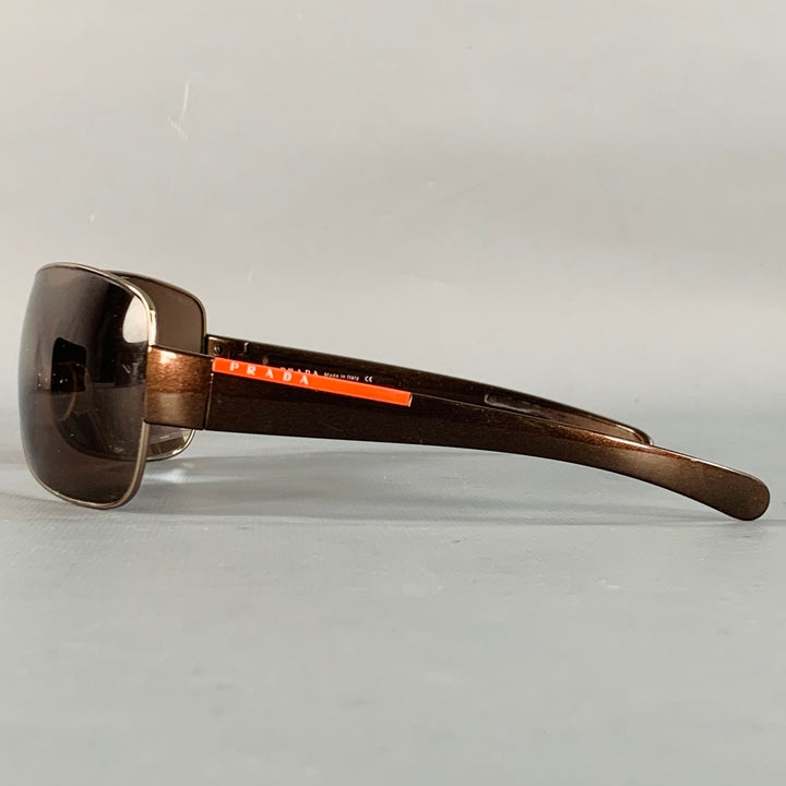 PRADA Brown Silver Acetate Shield Wrap Around Sunglasses