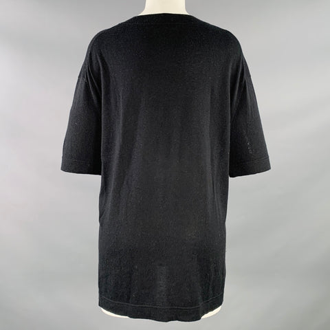 JARBO Size 2 Black Silk Cashmere Jersey Short Sleeve Crew Neck Oversized T-shirt Casual Top