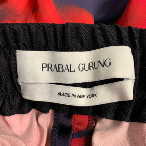 PRABAL GURUNG Size S Red Black Floral Roses Athletic Shorts
