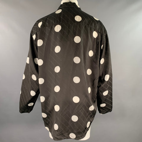 BALENCIAGA Size M Black White Polka Dot Viscose Silk Long Sleeve Shirt