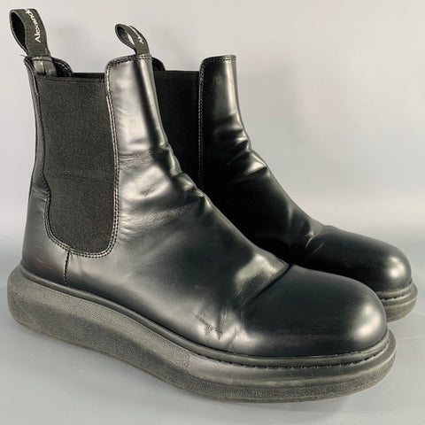 ALEXANDER MCQUEEN Size 9.5 Black Leather Platform Chelsea Boots