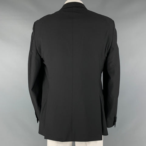 JOHN VARVATOS * USA Taille 46 Long Manteau de sport à revers en laine unie noire