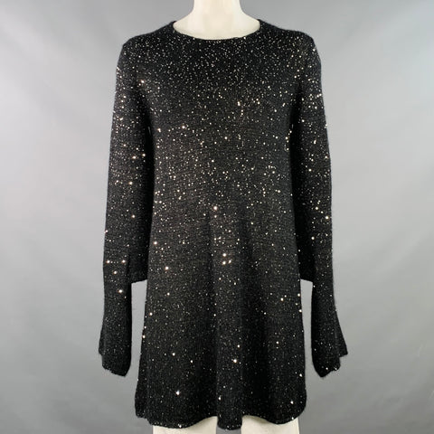 COMME des GARCONS HOMME PLUS FW19 Runway Size L Black Sequined Crew Neck Long Sweater