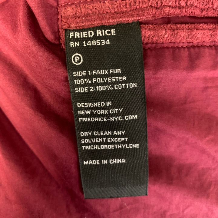 FRIED RICE One Size White Burgundy Teal Stripe Polyester Faux Fur Coat