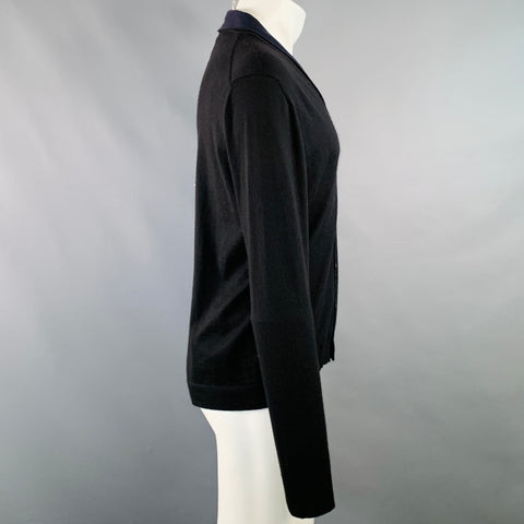 JIL SANDER Size M Black Navy Knit Cashmere Silk Shawl Collar Cardigan