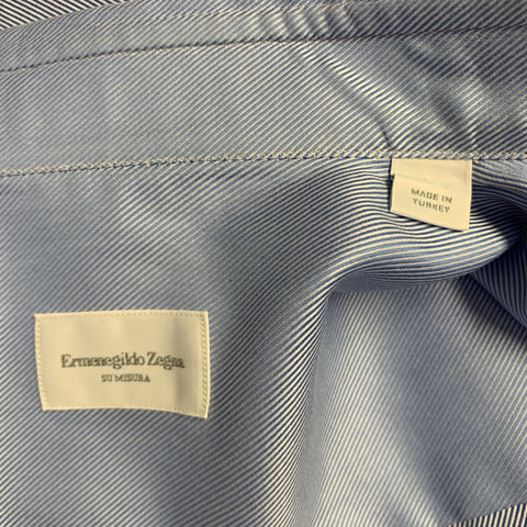 ERMENEGILDO ZEGNA Size M Blue Twill Cotton One Pocket Long Sleeve Shirt