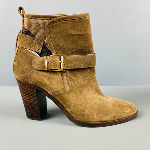 BURBERRY Talla 11 Botas de tacón grueso de ante marrón
