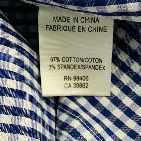 THEORY Size S Navy White Checkered Cotton Button Up Long Sleeve Shirt