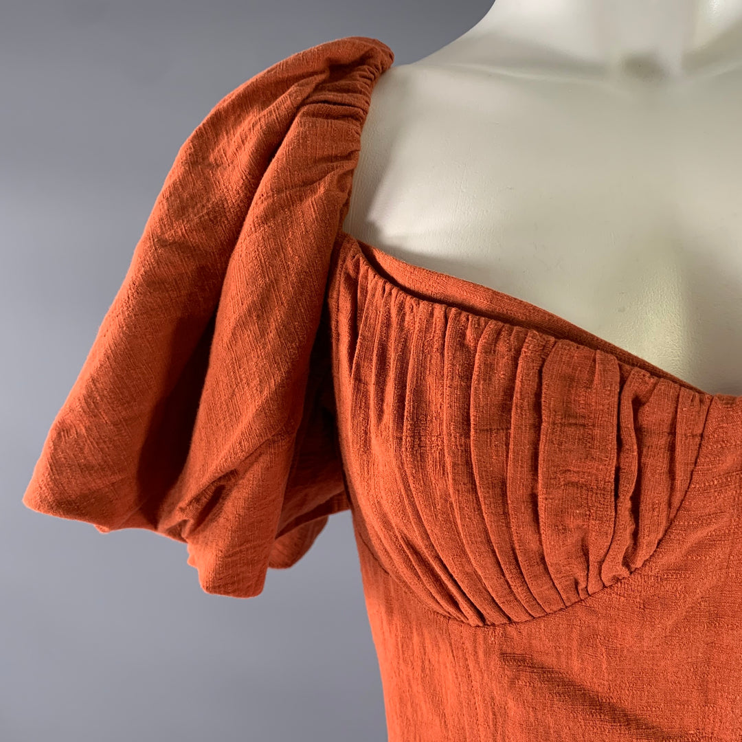 JONATHAN SIMKHAI Size 8 Orange Rust Linen Cotton Ruffle Shoulder Cropped Top