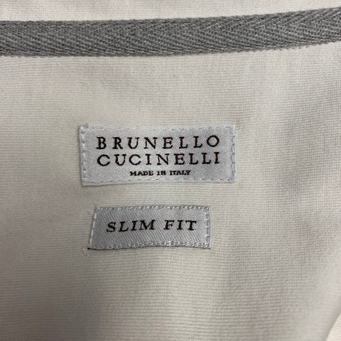 BRUNELLO CUCINELLI Size XL White Cotton Button Up Long Sleeve Shirt