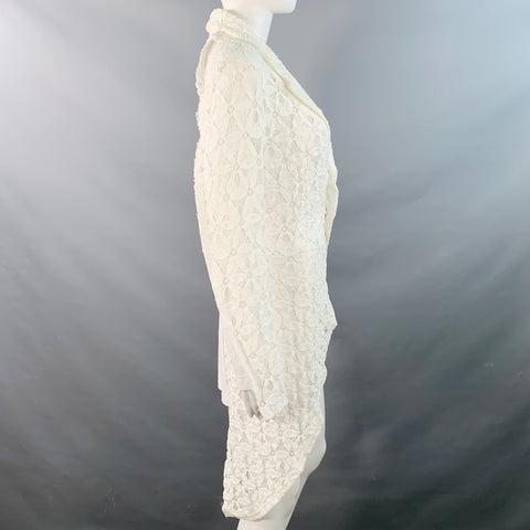 COMME des GARCONS Size M White Nylon Blend Lace Tails Notch Lapel Jacket
