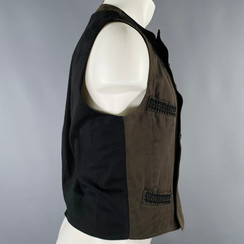 DRIES VAN NOTEN Size 40 Black Dark Green Cotton Blend Embroidery Vest
