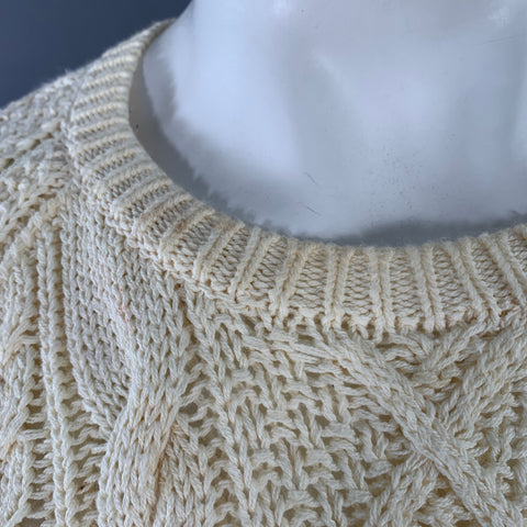 POLO by RALPH LAUREN Size L Cream Cable Knit Cotton Crew Neck Sweater