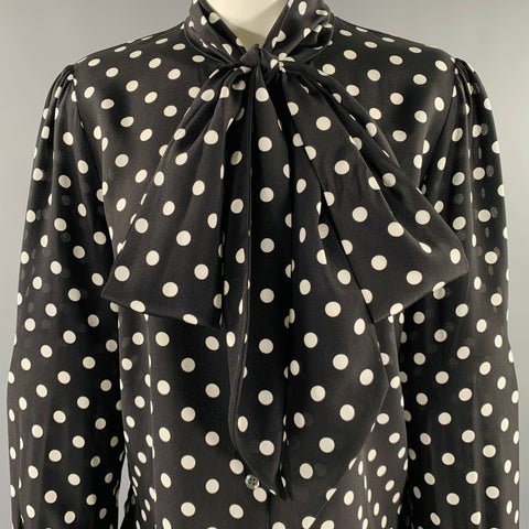 MICHAEL KORS COLLECTION Size 8 Black White Polka Dot Bow Shirt