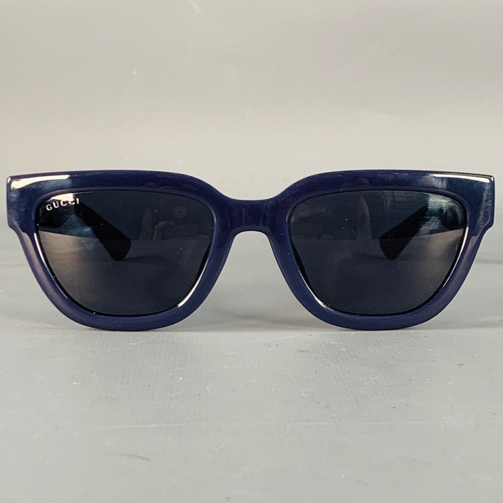 GUCCI Blue Gold Monogram Acetate Square Sunglasses