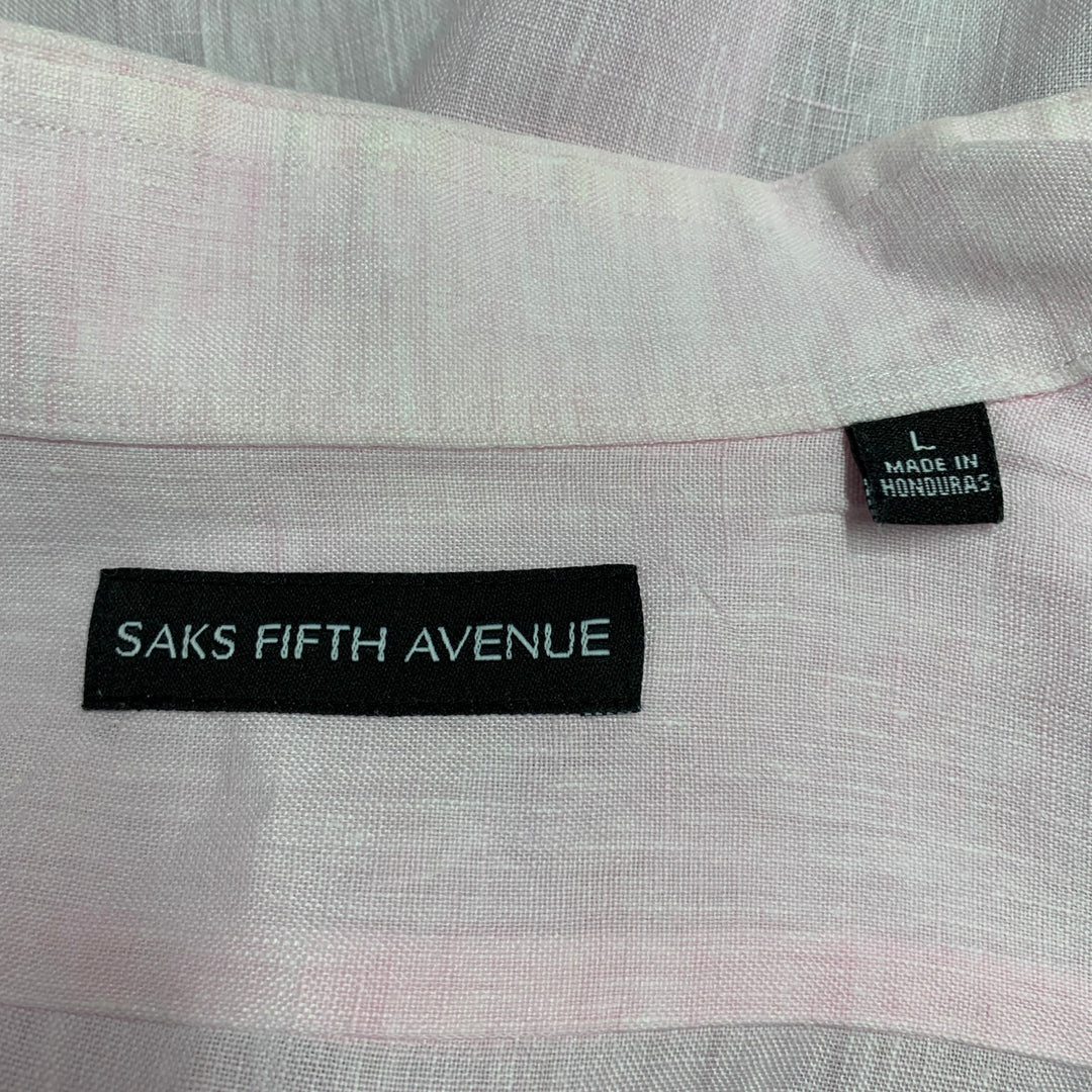 SAKS FIFTH AVENUE Size L Pink Linen Button Up Long Sleeve Shirt