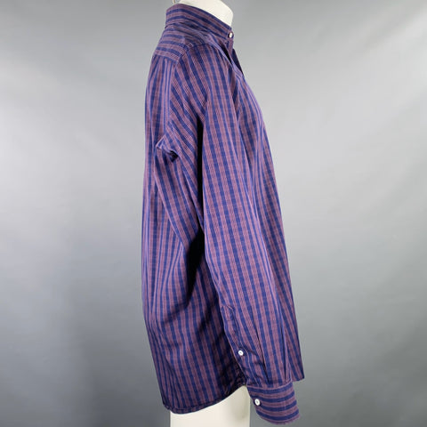 LUCIANO BARBERA Size M Purple Orange Plaid Cotton One Pocket Long Sleeve Shirt