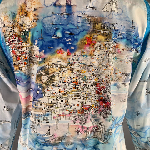 ROBERT GRAHAM Size L White Blue Print Cotton Button Up Long Sleeve Shirt
