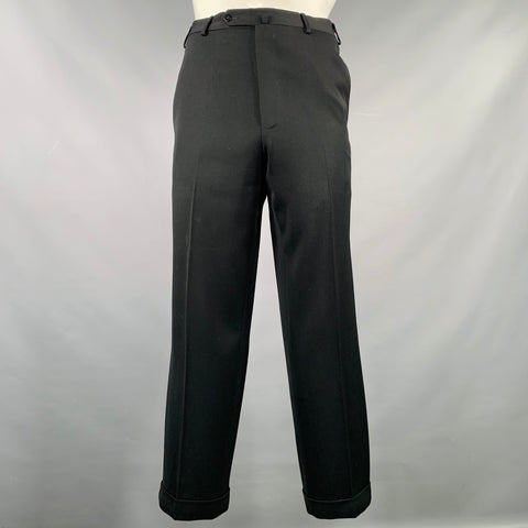INCOTEX Size 34 Black Wool Flat Front Dress Pants