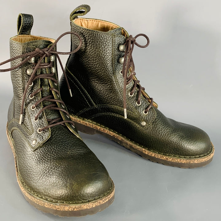 BIRKENSTOCK Size 9 Green Pebble Grain Leather Lace-Up Boots
