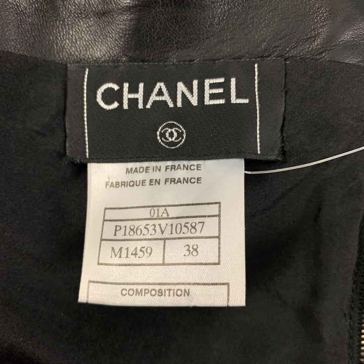 CHANEL FW 2001 Size 6 Black Leather Silk Belt