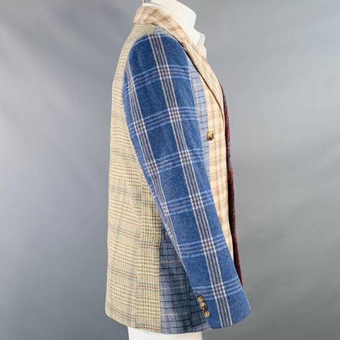 KIDSUPER Size M Multi Color Mixed Plaid Wool Blend Double Breasted Sport Coat