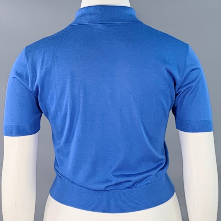 RALPH LAUREN COLLECTION Size L Blue Mulberry Silk Embroidered Polo Casual Top