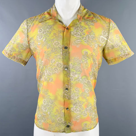 DRIES VAN NOTEN Size 38 Yellow Orange Abstract Floral Short Sleeve Shirt