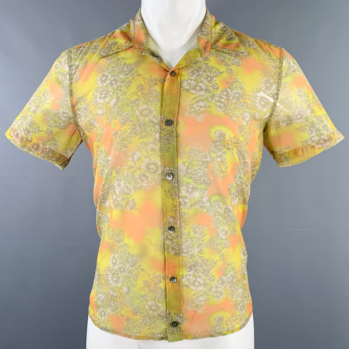 DRIES VAN NOTEN Size 38 Yellow Orange Abstract Floral Short Sleeve Shirt