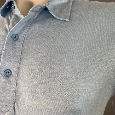 ORLEBAR BROWN Size L Blue Linen Jersey Tailored Fit Short Sleeve Polo