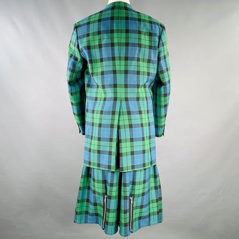 KIDILL AW22 Size 36 Green Blue Black Plaid Oversized Polyester Blend Shorts Suit