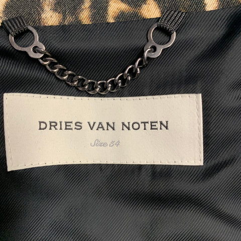 DRIES VAN NOTEN Size XL Yellow Brown Animal Print Wool Zip Up Blouson Jacket