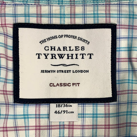 CHARLES TYRWHITT Size XL White Red Blue Checkered Cotton Long Sleeve Shirt