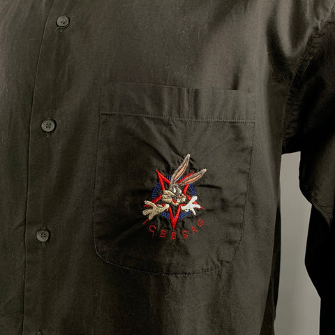 ICEBERG Size L Black Multi-Color Embroidery Cotton Long Sleeve Shirt
