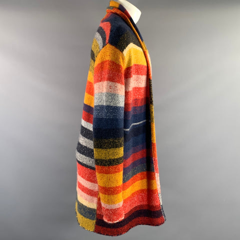 THE ELDER STATESMAN Size M Orange Yellow & Blue Stripe Cashmere Cardigan
