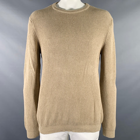 NEIMAN MARCUS Size XL Beige Knit Cotton Crew Neck Sweater