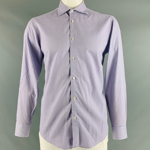 BUGATCHI UOMO Taille L Chemise à manches longues en coton pied-de-poule violet blanc