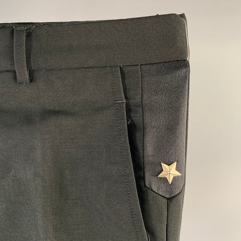 GIVENCHY Size 32 Black Star Wool Blend Flat Front Pants