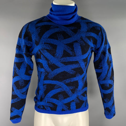 MISSONI Size S Blue Black Abstract Wool Blend Turtleneck Sweater