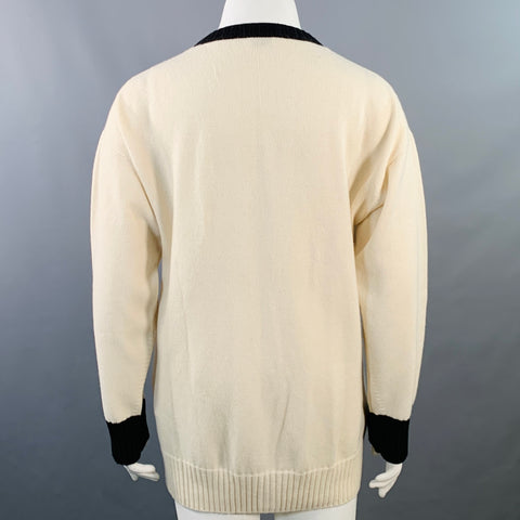 SAINT LAURENT Cardigan en Cachemire Crème et Noir avec Bordure Contrastante Taille L