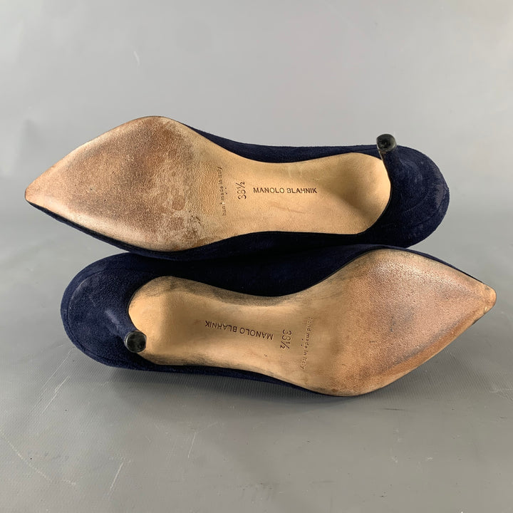 MANOLO BLAHNIK Size 8.5 Navy Suede Pointed Toe Pumps