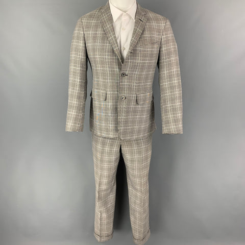 BLACK FLEECE Talla 38 Traje con solapa de muesca en mezcla de lana a cuadros Glenplaid negro y blanco